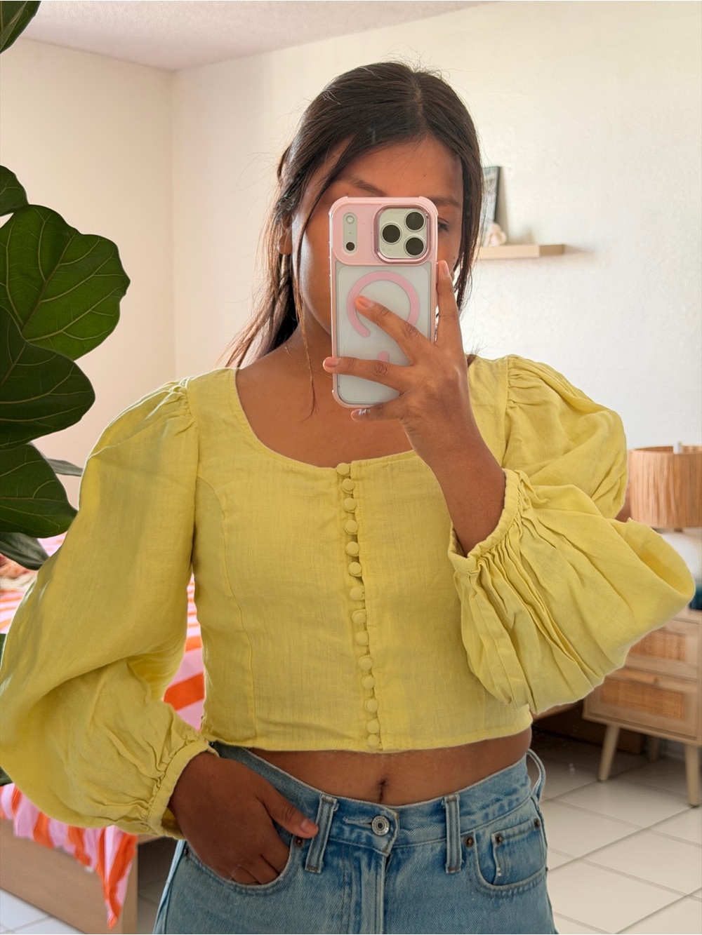 H&M Lemon Yellow Puff-Sleeve Crop Blouse